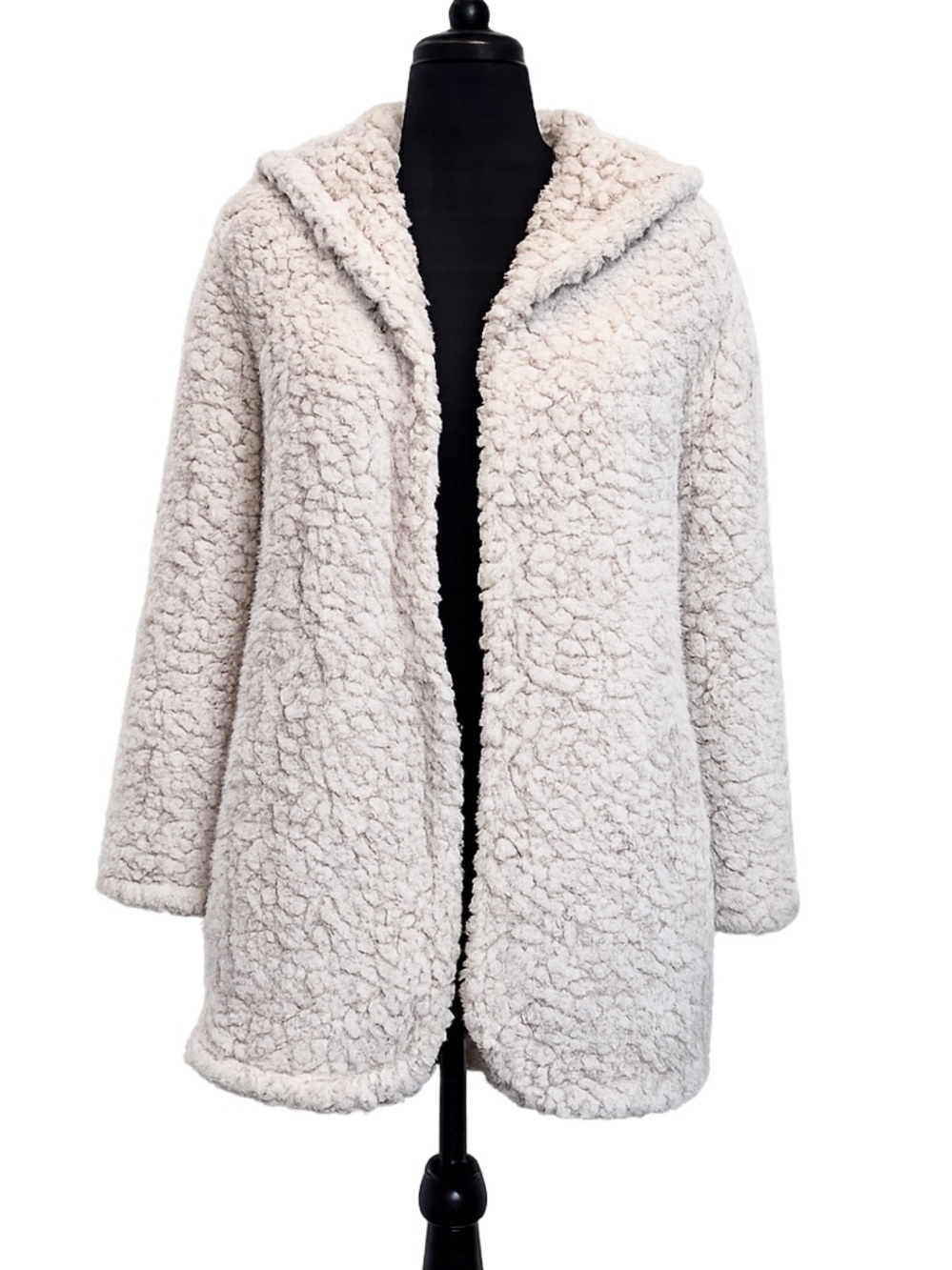 Serra Faux Shearling Open Front Cardigan Hooded Lounge Wrap Sz S/M Soft Cozy